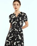 SIXDO G-Black Silk Flared Dress for Women